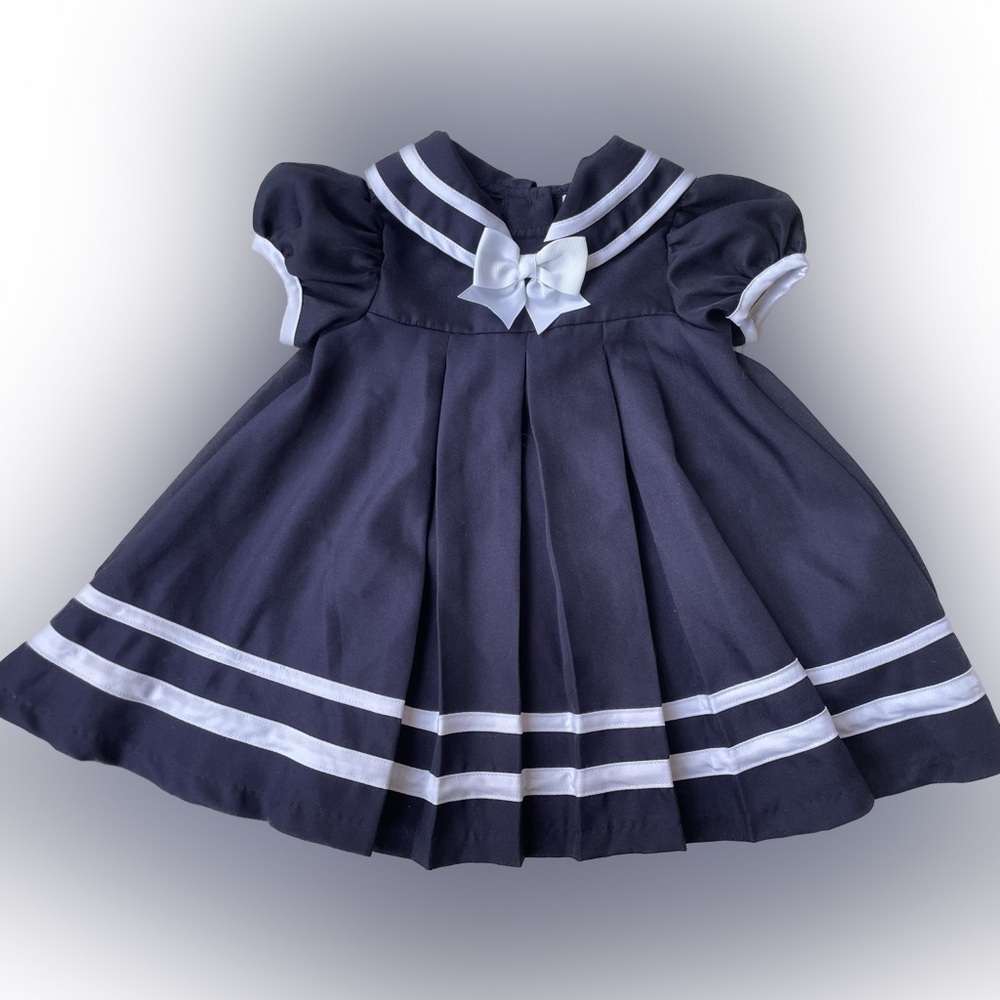 Girls Rare Editions Nautical Navy Sailor Beach Portrait Dress 18 months